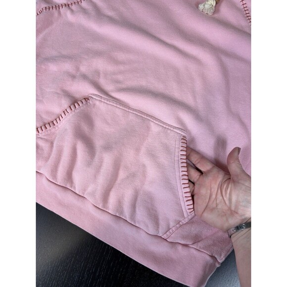 Honorine Hoodie Sweatshirt Pink Size Medium Made in USA Pocket Contrast Stitch - Picture 8 of 11